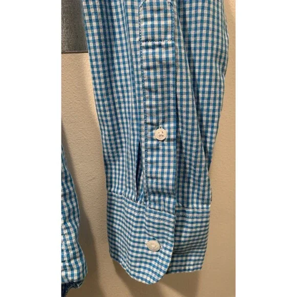 J. Crew 100% Cotton Blue Gingham Medium Slim-16" Collar-42" Chest Button Down - Picture 7 of 14